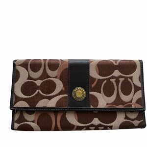 Coach Brown Signature Canvas Continental Wallet with Gold Logo